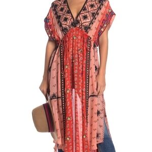 FREE PEOPLE Smiling Sun Boho All-Over Embroidered Maxi Top/Dress Shirt Women's M